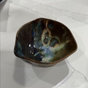 Hand Crafted Artistic Ceramic Bowl Brown and Blue Earthy Tones signed by artist
